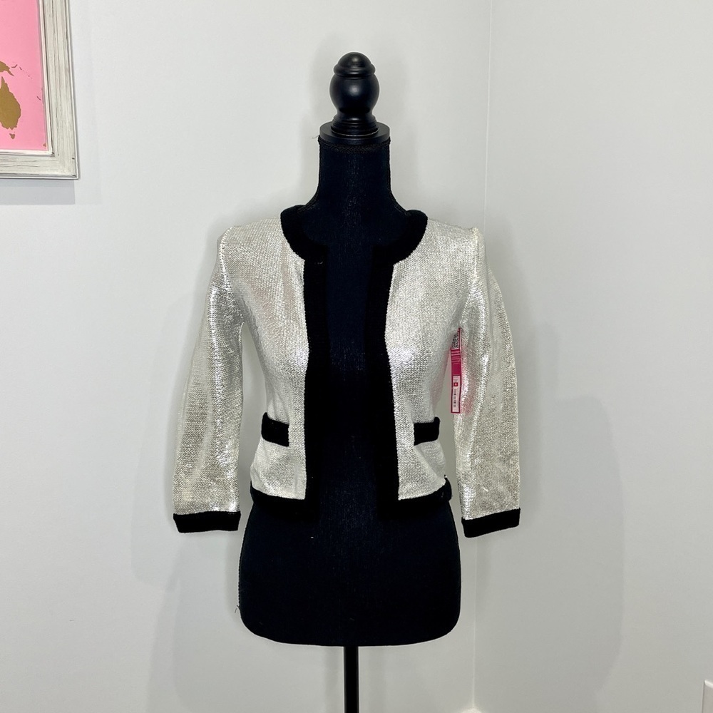 Xhilaration Silver Metallic Knit Cropped Cardigan